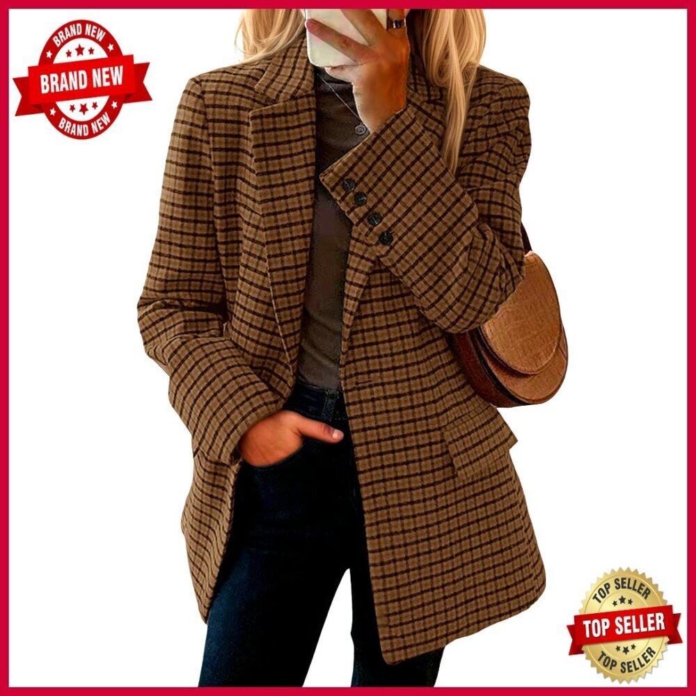 Wool Blend Blazer Notched Lapel Pockets Business Casual Jacket
